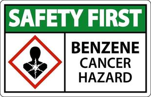 segurança primeiro sinal de ghs de perigo de câncer de benzeno no fundo branco vetor