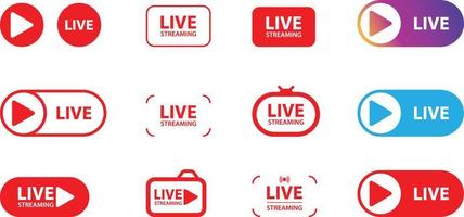 ícones de conjunto plano de transmissão ao vivo na ilustração de fundo branco vetor
