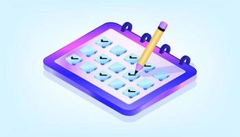 calendário para organização. Ilustrações de vetor web gradiente 3D. adequado para ui, ux, web, mobile, banner e infográfico.