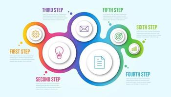 infográfico de negócios seis etapas. modelo infográfico de cronograma moderno de bolha colorida. vetor