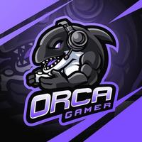 design de logotipo de mascote orca gamer esport vetor