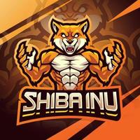 design de logotipo de mascote de esport de lutador de shibainu vetor