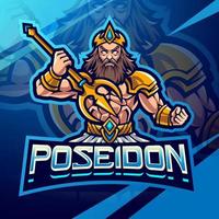 design de logotipo de mascote poseidon esport vetor