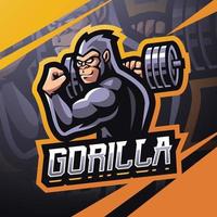 design do logotipo do mascote gorilla muscle esport vetor