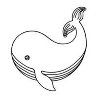 Doodle de baleia fofa isolada no fundo branco. mão desenhada ilustração vetorial de animal subaquático. bom para design infantil e livro de páginas para colorir. vetor