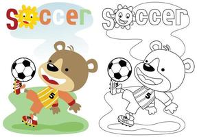ilustração vetorial de desenho animado de urso fofo jogando futebol, livro de colorir ou página vetor