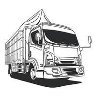caminhão de entrega clássico na ilustração de arte de linha vetorial de estrada vetor