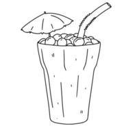 chá tailandês gelado em estilo doodle desenhado à mão. xícara para viagem de ilustração em vetor chá tailandês isolada no fundo branco.