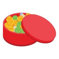 ícone de caixa vermelha de doces de natal, estilo isométrico vetor