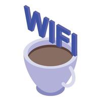 ícone de xícara de café de zona wi-fi grátis, estilo isométrico vetor