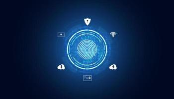 criptografia abstrata de digitalização de impressões digitais para acessar ícones de segurança cibernética em fundo azul futurista moderno vetor