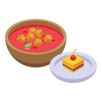 ícone de sopa vermelha de almoço, estilo isométrico vetor