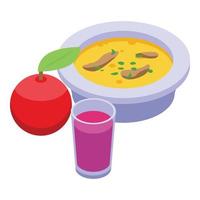 ícone de almoço de sopa vegana, estilo isométrico vetor