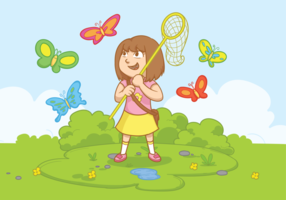 Menina com ilustração vetorial da rede borboleta