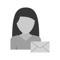 mulher com envelope plano ícone em tons de cinza vetor