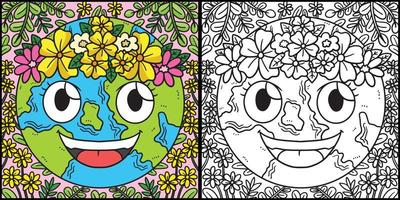 dia da terra com coroa de flores ilustração para colorir vetor