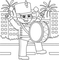 desenho de menino de mardi gras tocando bateria para colorir vetor