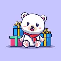 fofo urso polar e caixa de presente natal, para o ano novo e para ilustração de desenhos animados de natal. vetor