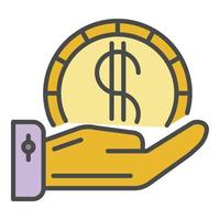 mão segure vetor de contorno de cor de ícone de moeda de dólar