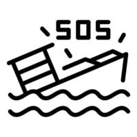 vetor de contorno do ícone SOS do navio. ligação de emergência