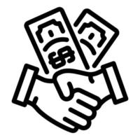 ícone de aperto de mão e dinheiro, estilo de estrutura de tópicos vetor