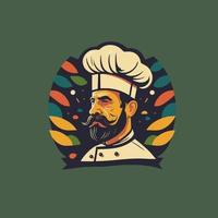chef homem com chapéu de cozinheiro logotipo mascote ilustração marca de restaurante de comida vetor