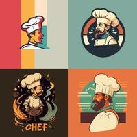 chef homem com chapéu de cozinheiro logotipo mascote ilustração marca de restaurante de comida vetor