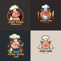 ilustração de mascote de logotipo de chef de porco para marca de restaurante de churrasco de grelha de porco vetor