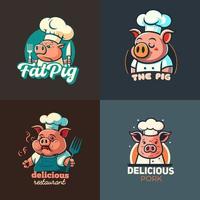 ilustração de mascote de logotipo de chef de porco para marca de restaurante de churrasco de grelha de porco vetor