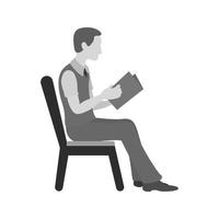 homem sentado lendo ícone plano em tons de cinza vetor