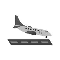 pousando ícone plano em escala de cinza do avião vetor