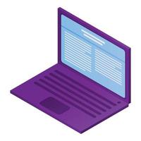 ícone de laptop roxo, estilo isométrico vetor