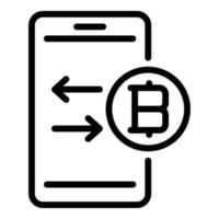 ícone de envio de smartphone bitcoin, estilo de estrutura de tópicos vetor