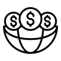 ícone de moedas de dinheiro global, estilo de estrutura de tópicos vetor