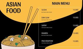 banner, fundo com macarrão chinês, ramen. ilustração vetorial, modelo para site, publicidade vetor