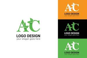 ac letra eco logotipo com folha. tipo de letra vetorial para pôsteres da natureza, emblema ecológico, identidade vegana, cartões de ervas e botânicos, etc. ecologia ac logo da carta com folha verde. vetor