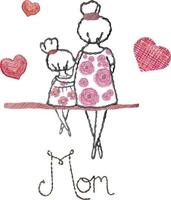 ilustração em aquarela de mãe e filha bordadas com amor dela. ideal para o dia das mães vetor