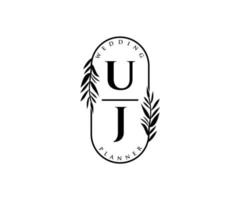 coleção de logotipos de monograma de casamento de letras iniciais uj, modelos minimalistas e florais modernos desenhados à mão para cartões de convite, salve a data, identidade elegante para restaurante, boutique, café em vetor