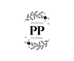 coleção de logotipos de monograma de casamento de letras iniciais pp, modelos modernos minimalistas e florais desenhados à mão para cartões de convite, salve a data, identidade elegante para restaurante, boutique, café em vetor