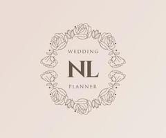 nl letras iniciais coleção de logotipos de monograma de casamento, modelos modernos minimalistas e florais desenhados à mão para cartões de convite, salve a data, identidade elegante para restaurante, boutique, café em vetor