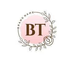 logotipo feminino bt inicial. utilizável para logotipos de natureza, salão, spa, cosméticos e beleza. elemento de modelo de design de logotipo de vetor plana.