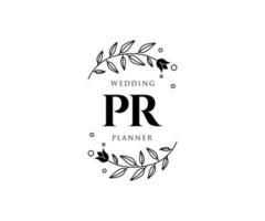 pr letras iniciais coleção de logotipos de monograma de casamento, modelos modernos minimalistas e florais desenhados à mão para cartões de convite, salve a data, identidade elegante para restaurante, boutique, café em vetor