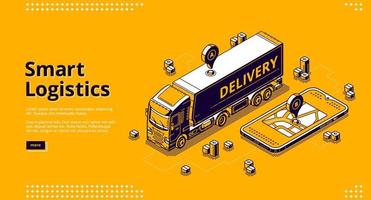 pouso isométrico de logística inteligente, localização geográfica vetor