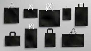 maquete de sacos de compras de papel, conjunto de pacotes pretos