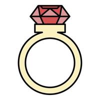 anel com um vetor de contorno de cor de ícone de diamante grande