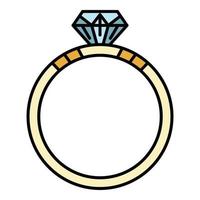 vetor de contorno de cor de ícone de anel de diamante