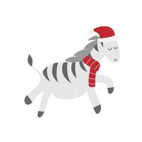 cavalo zebra bonito e engraçado usando chapéu de papai noel para o natal e sorrindo - vetor. zebra de estilo desenhado à mão vetor