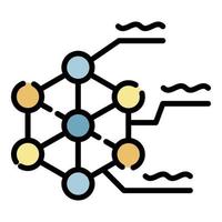 vetor de contorno de cor de ícone de rede molecular