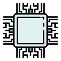 vetor de contorno de cor de ícone de processador ai central
