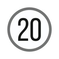 limite de velocidade 20 ícone plano em escala de cinza vetor